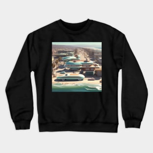 A Retro-Futuristic image of a Califonia Beach City Crewneck Sweatshirt